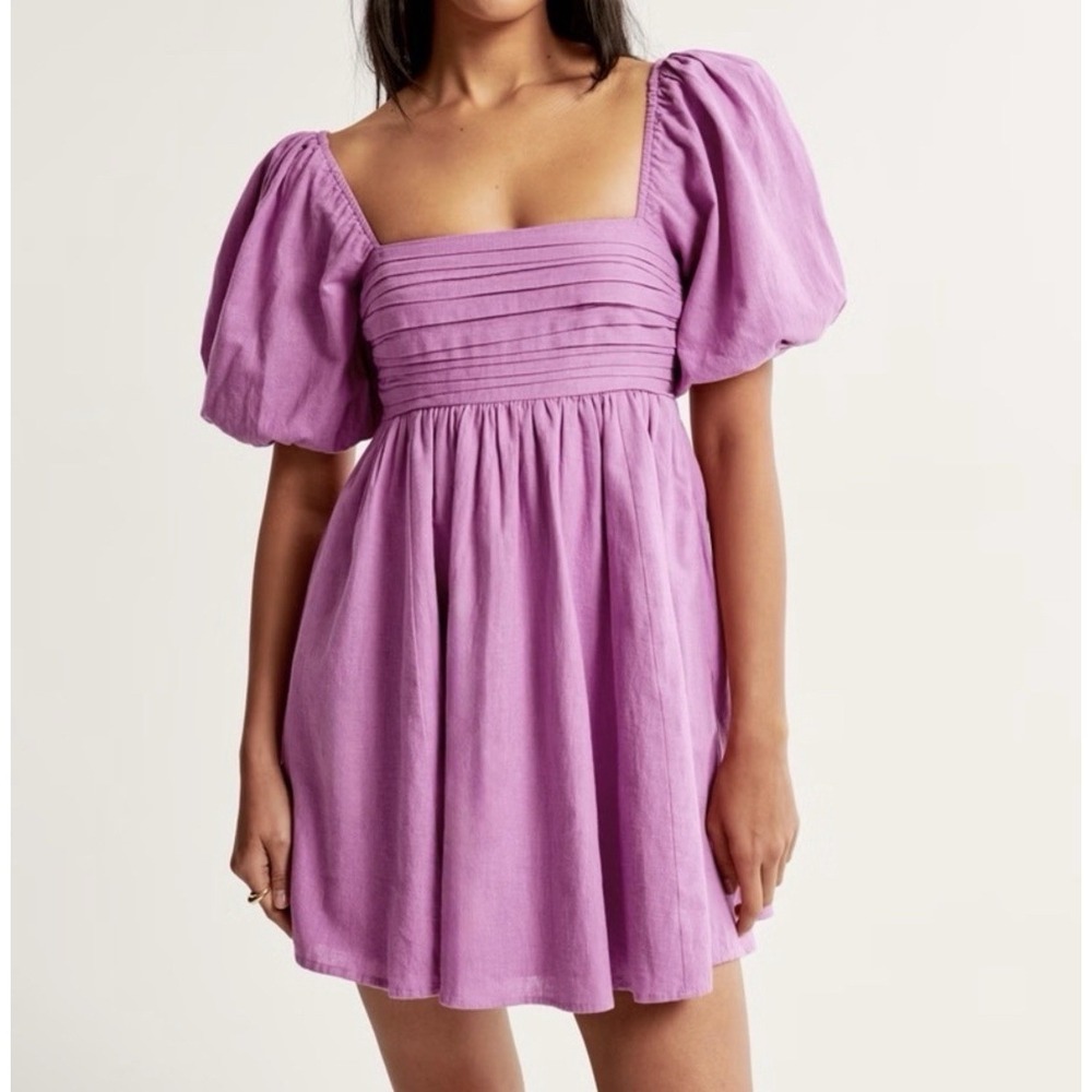 Abercrombie & Fitch Emerson Linen-Blend Puff Sleeve Mini Dress Size Small